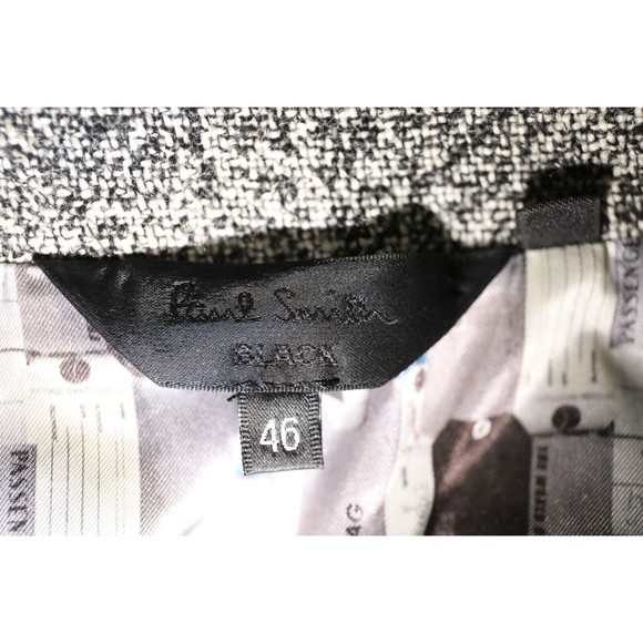 Paul Smith Black Womens 46 Plaid Herringbone Merino Wool Trench Coat Jacket - Picture 4 of 8